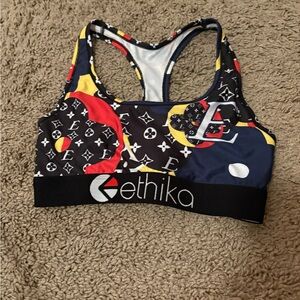 ethika Multicolor Racerback Swim Bikini Top in Navy, Red & Yellow
